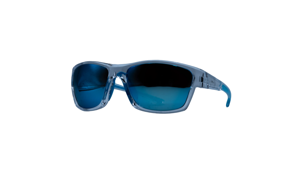 Blue sunglasses on a white background