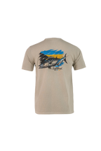 Beige t-shirt with a fish graphic and 'Salt Life' branding on a white background