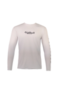 A long-sleeve crewneck shirt in a very light off-white or pale gray color, featuring a black 'SailBorne' logo on the left chest and a black graphic print down the right sleeve, shown against a plain white background.