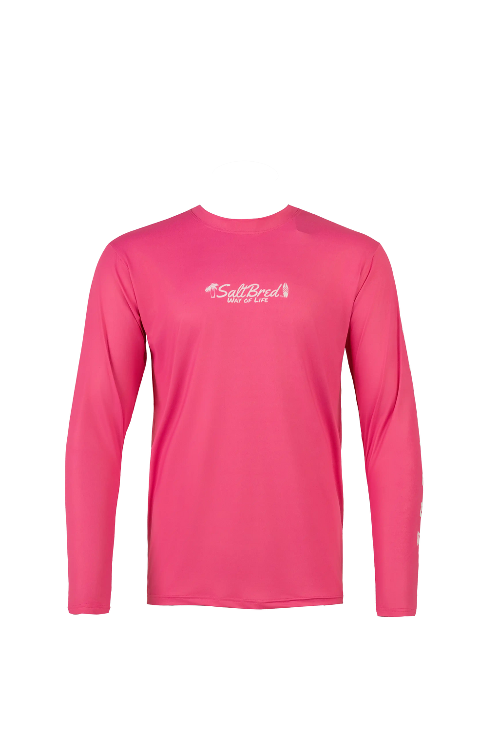 A bright pink long-sleeve performance shirt with a white 'Cullbred' logo printed on the center chest, displayed on a clean white background.