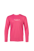 A bright pink long-sleeve performance shirt with a white 'Cullbred' logo printed on the center chest, displayed on a clean white background.