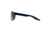 Side profile of a pair of sunglasses with a dark navy blue frame and brown-tinted lenses, shown on a solid white background.