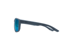 Gray sunglasses with blue lenses on a light gray background