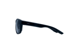 Side profile of black wrap-around sunglasses with dark lenses and a visible 'Evosense' brand logo on the temple, set against a solid white background.